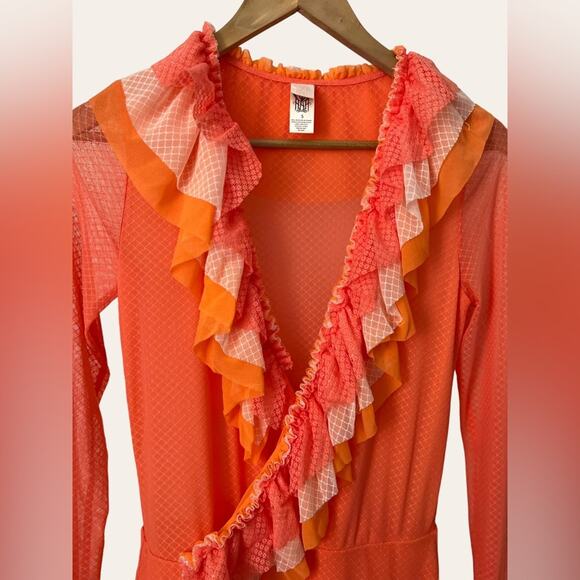 Hot As Hell Orange Long Sleeve Ruffle Mini Dress Size Small - Picture 6 of 8